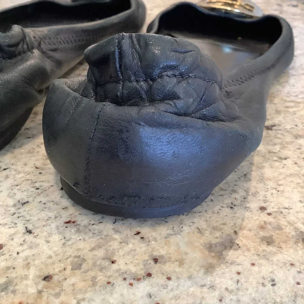 Tory Burch Black Leather Ballet Flats Size 8.5 Patent Toe